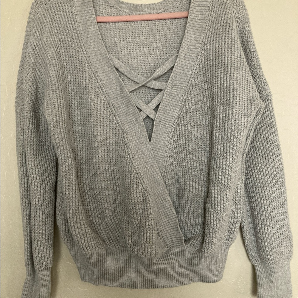 Gray V-Neck Women's Sweater